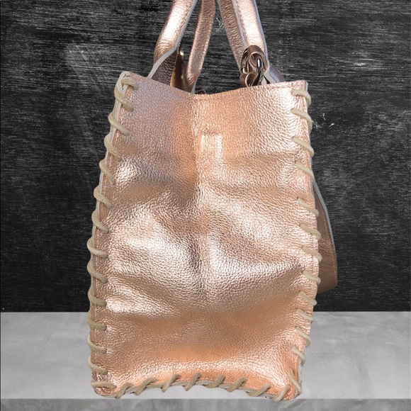 Let and Her Lux designer gold & rose gold leather crossbody. Size:MEDIUM - Picture 5 of 13
